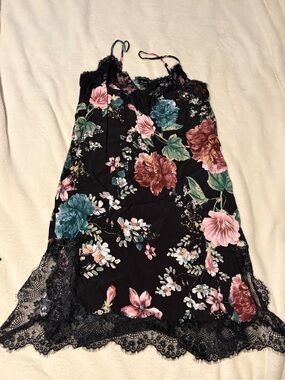Bardot Black Floral Lace Cami with Teal and Pink Blooms